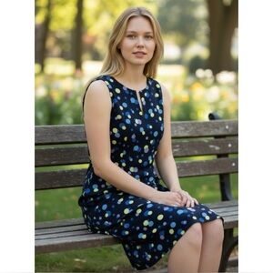 Amanda Smith Polka Dot Midi Shift Dress Size 8